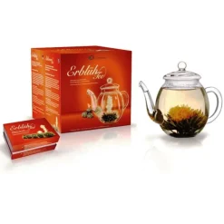 Theebloemen geschenkset met glazen theekan